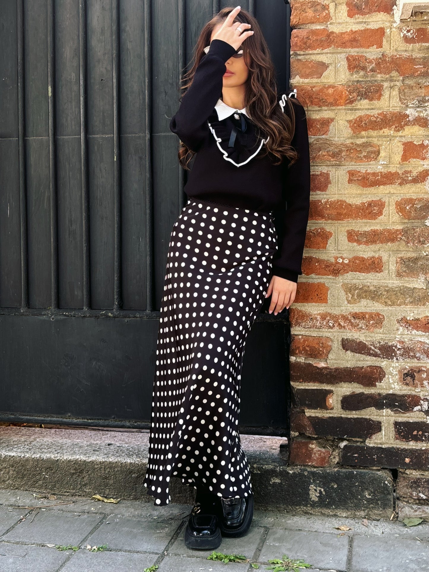 Delia polka dot satin skirt