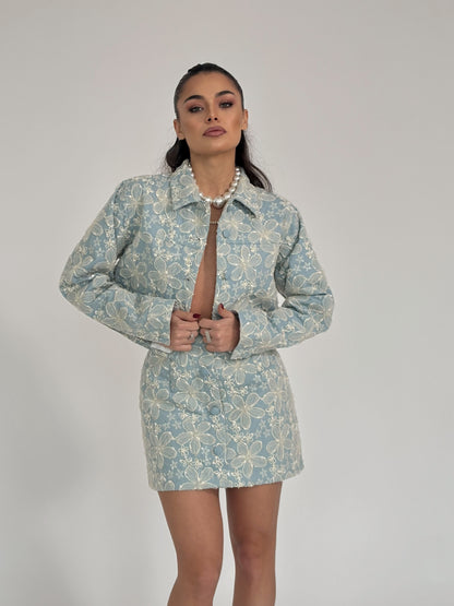 Set Beatris din denim cu flori din organza