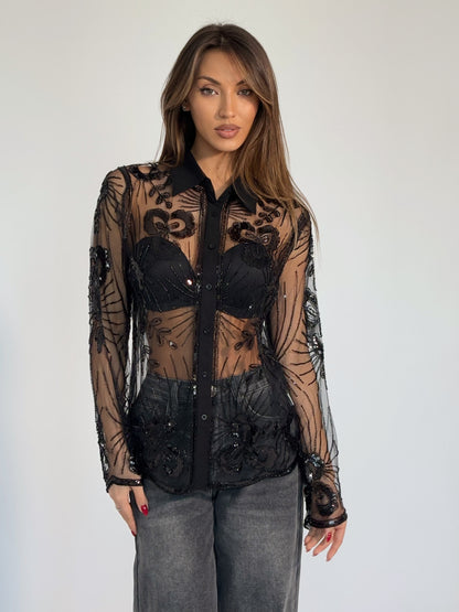 Дантелена риза с пайети Palerma