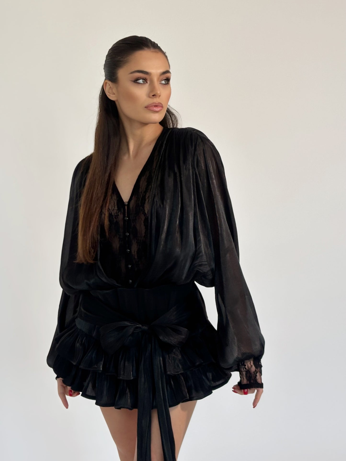 Flame satin dress with pants