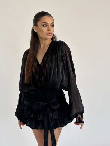Flame satin dress with pants