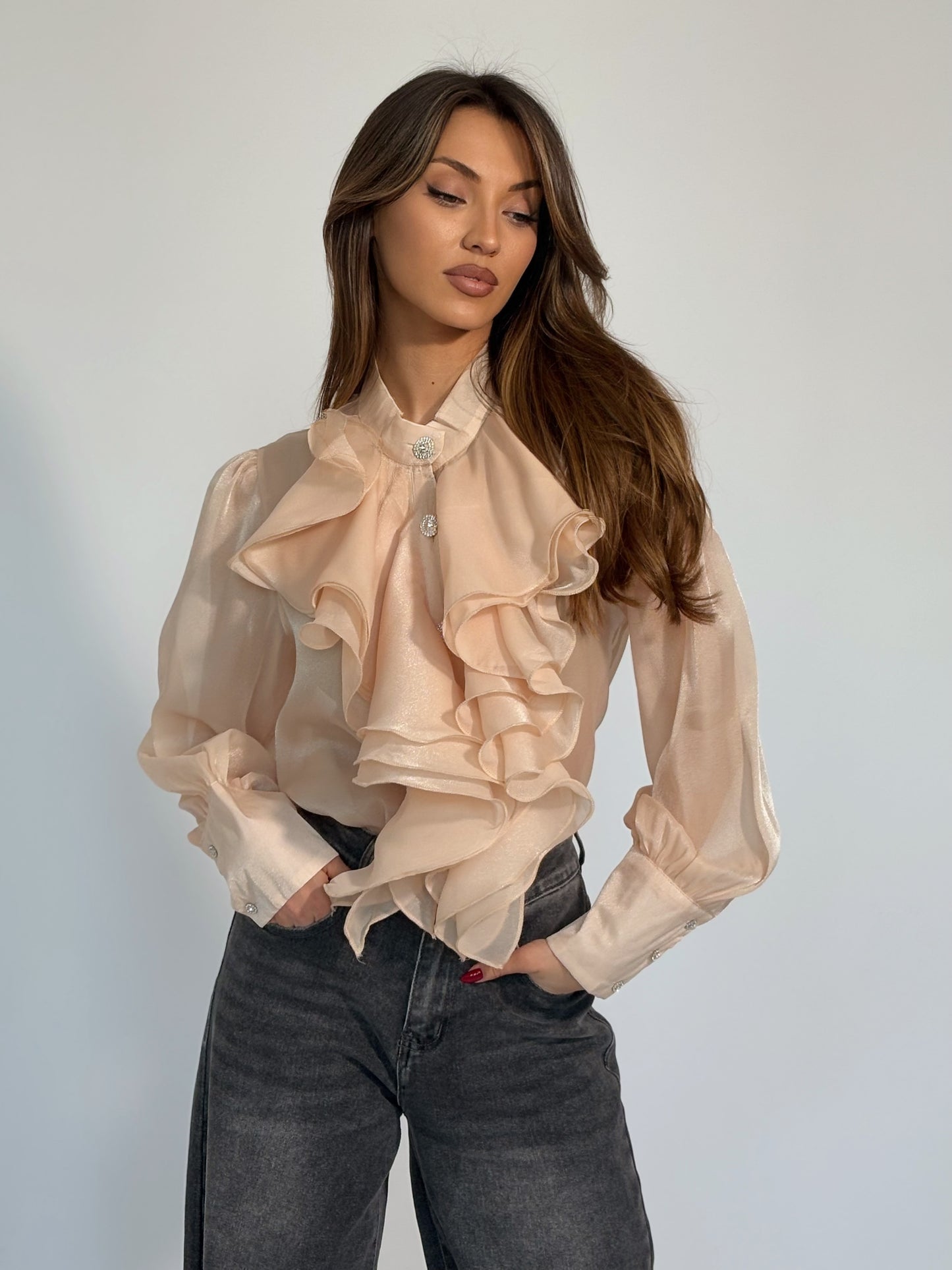 Риза Violita от органза с жабо