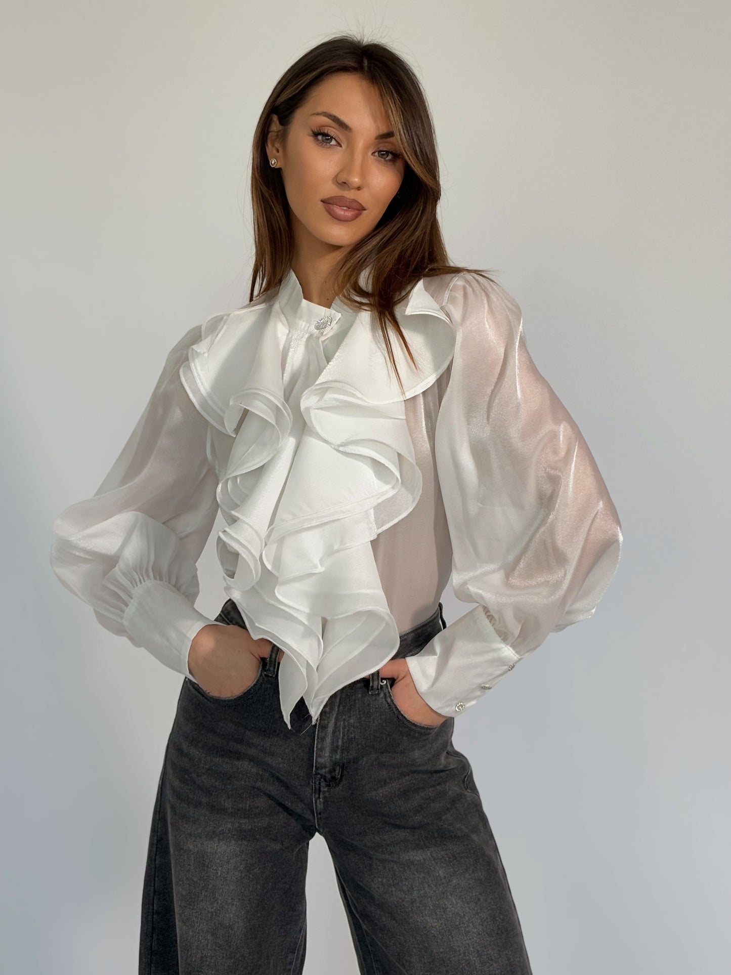 Риза Violita от органза с жабо