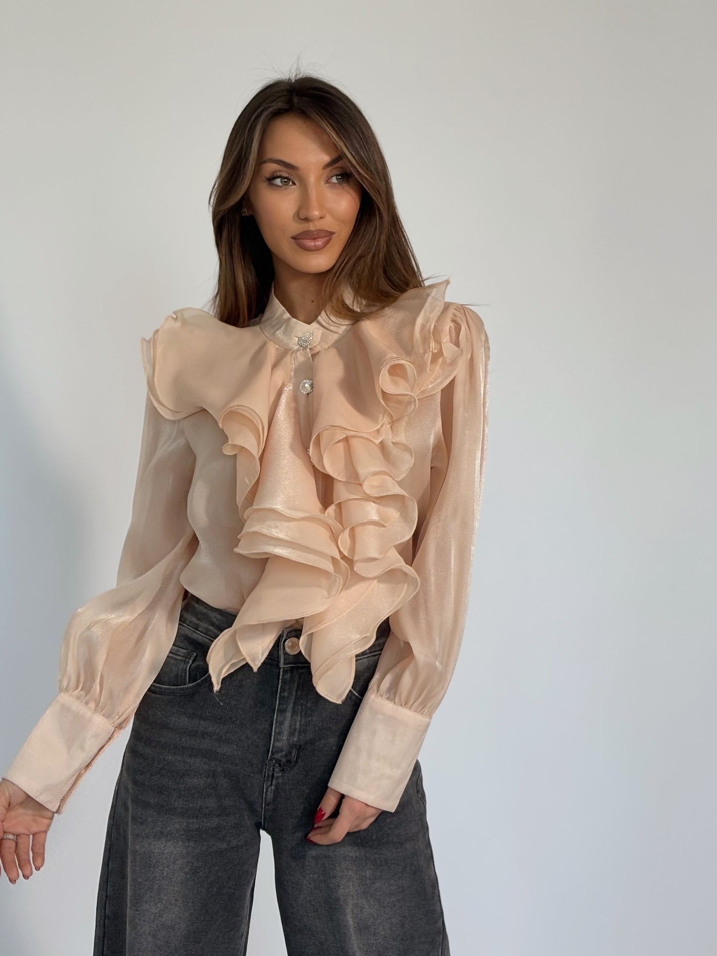 Риза Violita от органза с жабо